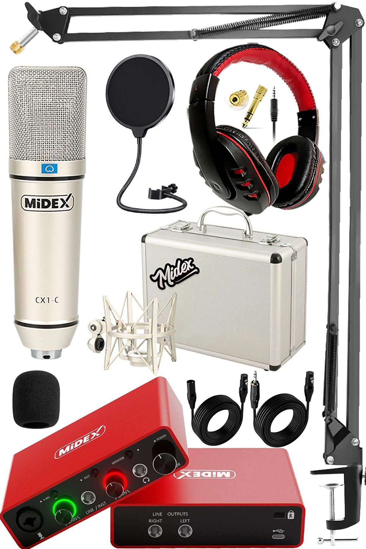 Midex Central-RD Pack-3 Stüdyo Kayıt Ekipmanları GLX-700RD Ses Kartı CX1 Stüdyo Mikrofon